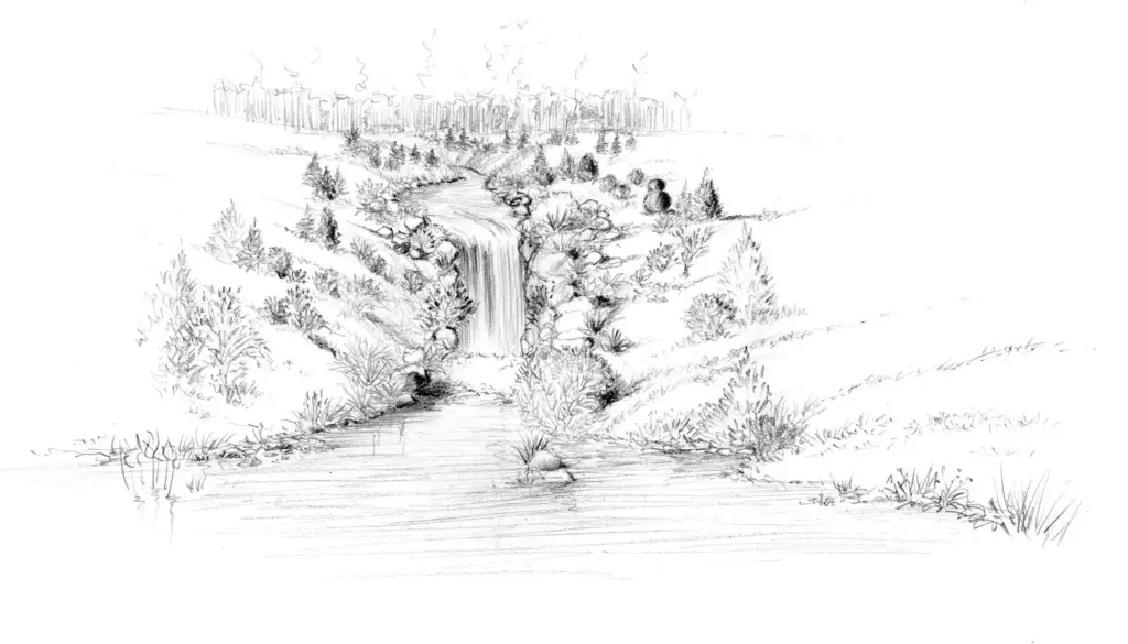 Serrain cascade et piscine 2s